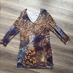 Albert Malaki Elegant Dress Embroidered Animal Print Long Sleeve XL